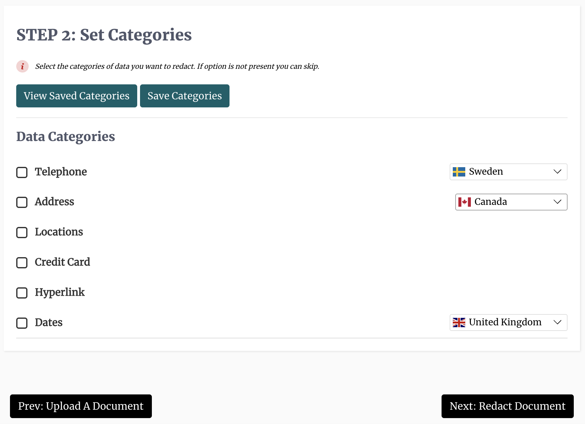Setting Categories